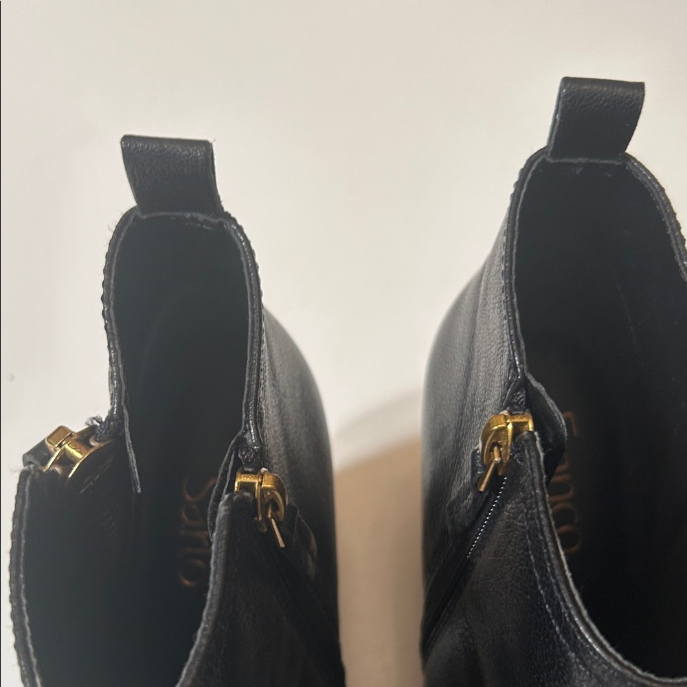 Franco Sarto Black Ankle Booties with Gold Zipper - Picture 6 of 10